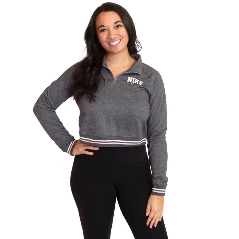 Nike Varsity Sleeve Half-ZIP Crop Jacket Pullover v6x
